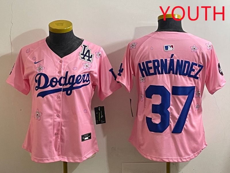 Youth Los Angeles Dodgers 37 Hernandz Pink Sakura Edition 2025 Nike MLB Jersey style 40